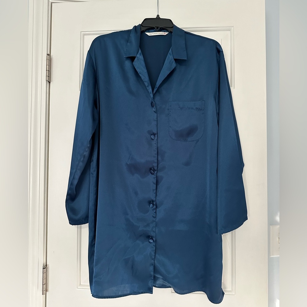 Victoria’s Secret Navy Pajama Button Front Shirt Dress Size Medium